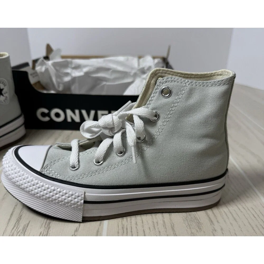 Converse Youth Size 1 Chuck Taylor All Star EVA Lift Hi Gray/White Canvas Shoes